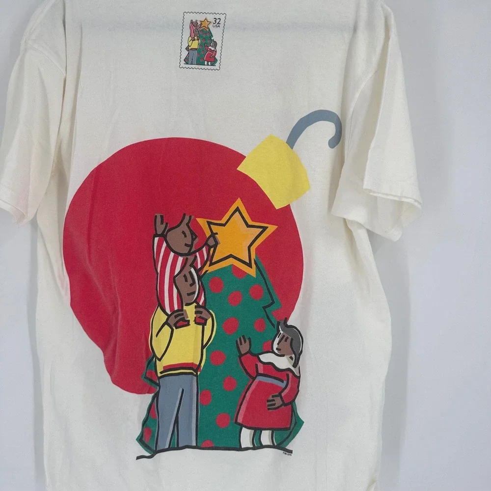 VTG Tultex Cotton Christmas Santa Claus Chimney Holiday T Shirt XL USPS Post 90s - Picture 5 of 7